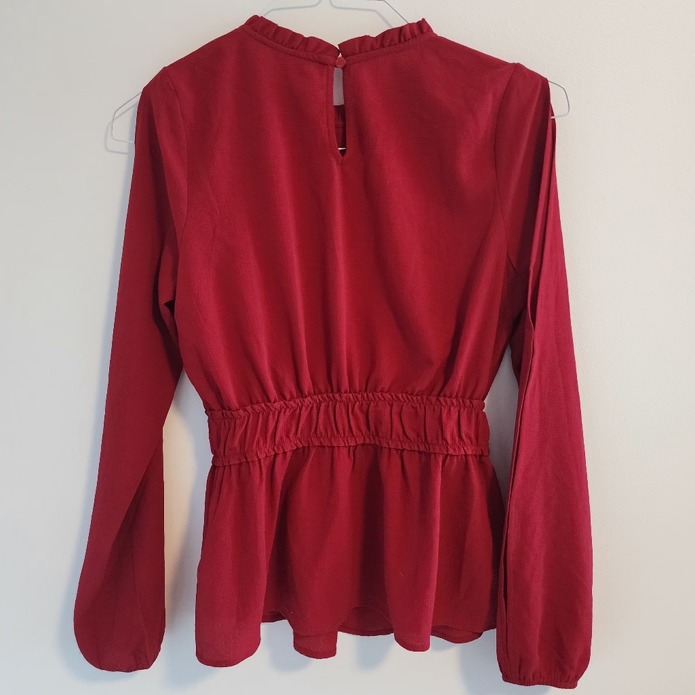 Red Long-sleeved Blouse